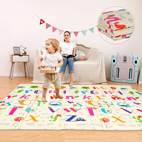 Hello-5ive Baby Play Mat, Foldable Foam Play mat for Baby Floor, Newborn Crawling Mat Large Soft Thick, Waterproof Portable Reversible Toxic Free, 200x180x1cm