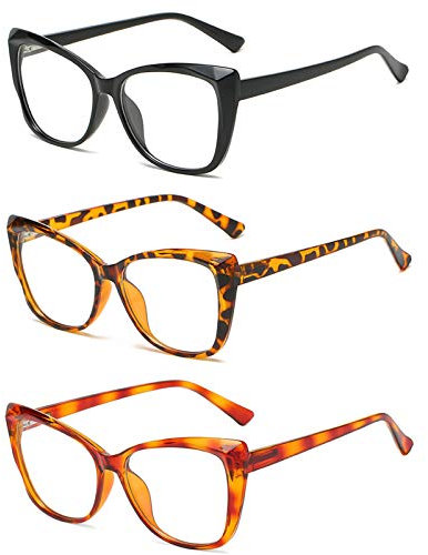 KoKoBin 3er-Pack Katzenaugen-Lesebrille modische Brillen mit großem Rahmen bequeme Verdunkelungsbrille Anti-Blaulicht-Brille (3er-Pack, 1.5)
