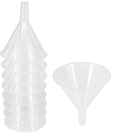 YBCPACK 8 Pack 12cm Multi-Purpose Plastic Funnels with Long Spout ,Food Grade Plastic Funnels Great for Transferring Water, Juice, Beer,Detergent, Transmission Oil,Ingredients and Powder