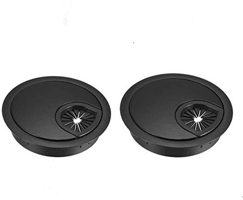 2 Pack Desk Grommet Kit Zinc Alloy Computer Desktop Grommets Wire Organizers Table Cable Cord Round Hole Cover for Home and Office (Ø60mm(2-3/8 Inch), Flat Black)