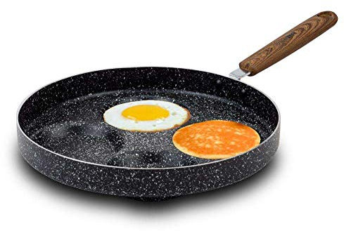 Nava Nature Non Stick Aluminium Pancake Pan with Scratch Resistant Compartments, Stone Coating and Heat Proof Handle, PFOA Free, 26cm Size