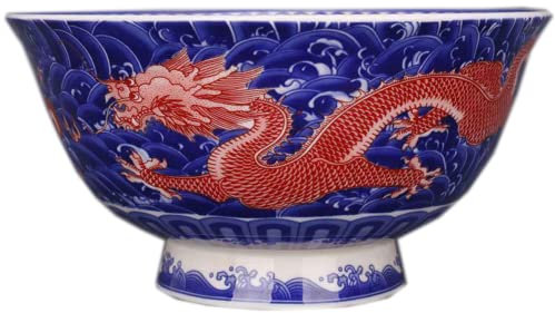 Chinese Traditional Blue White Porcelain Dragon Pattern Noodle Bowl Soup Bowl Tableware