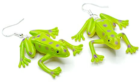 Miniblings Frosch Ohrringe Hänger Giftfrosch Kinderohrringe Amazonas Frösche grün lila Punkte - Handmade Modeschmuck I Ohrhänger Ohrschmuck versilbert