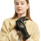 NOVBJECT Lederhandschuhe Winter Damen Touchscreen Lammfell Elegant Kaschmir Gefüttert Warm Outdoor Fahrhandschuhe, Schwarz, L