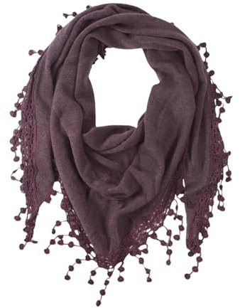 fashionchimp Damenschal mit Zier-Quasten und Muster-Mix Stickerei, Fransen-Schal, Dreieck-Tuch (Strick-Aubergine)