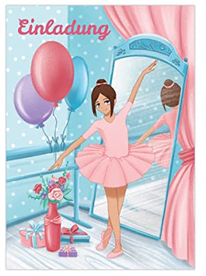 Junapack 12 Einladungskarten zum Kindergeburtstag Mädchen Ballerina