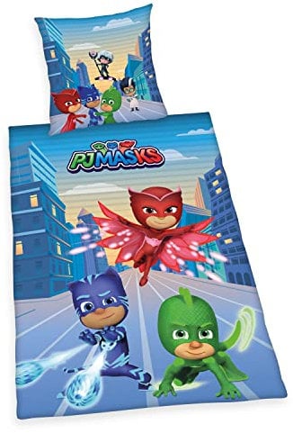 PJ Masks Bettwäsche, Kopfkissenbezug ca. 80x80 cm, Bettbezug ca. 135x200 cm, mit leichtläufigem Markenreißverschluss, 100% Baumwolle, Renforcé
