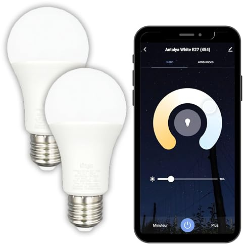 Konyks - Ampoule connectée Antalya White E27 - LED WiFI + BT, 780 Lumens, 9 W, Blanc réglable, compatible avec Alexa ou Google Home, Automatisations faciles - Pack de 2