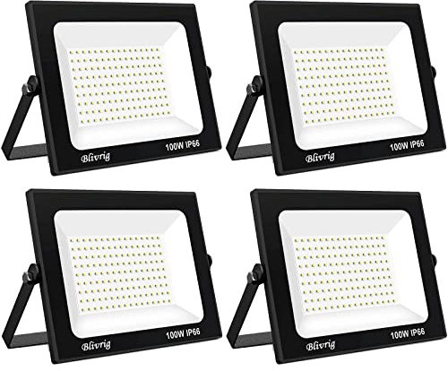 Blivrig 4PCS LED Strahler Außen 100W Warmweiss 3000K, Fluter Aussen, Superhell 10000LM Flutlicht, IP66 Wasserdicht Aussenstrahler, Außenstrahler für Garten, Garage, Holf, Patio, Terraza