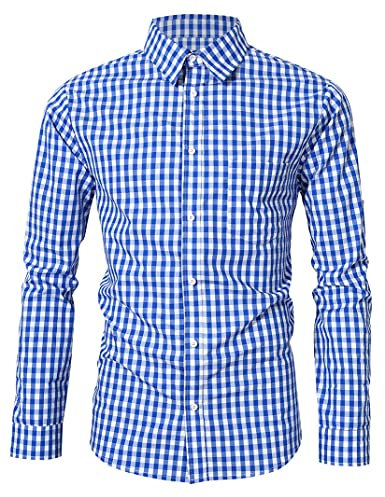 KOJOOIN Chemise Slim Fit Homme Chemise à Carreaux Traditionnelle pour Oktoberfest Fête Bière Festival Bleu-Upgrade XL