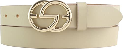 BELTINGER Damen-Gürtel EMIL aus Vollrindleder 3 cm | Schmaler Ledergürtel für Damen 30mm | Gold glänzend | Beige 115cm