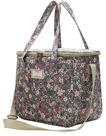 Nanxson Isolierte Lunchtasche Große Wiederverwendbare Kühltasche Wasserdichte Picknicktasche mit Blumenmuster und Verstellbarem Schultergurt (11.25L,A-Blau)