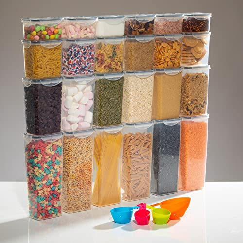 Gr8 Home 24 Piece Dry Food Storage Containers Set with Clip Seal Lock Lids Airtight Lunch Prep Plastic Clear Boxes BPA Free