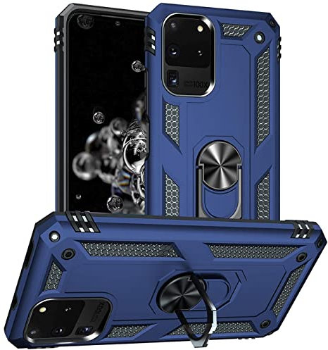 Verco Hybrid Armor Shiel Case für Samsung Galaxy S20 Ultra Hülle, extrem robust mit Magnet Fingerring Halter Handyhülle für Samsung S20 Ultra 5G Panzerhülle, Blau