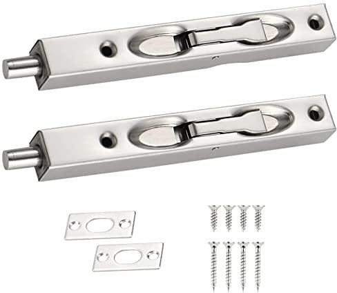 Jetisva 2pcs 6 Inch Door Flush Bolt Latch Lock Stainless Steel Sliding Bolt Lock Concealed Lever Action French Security Door Lock with Strike Screws for Internal Doors French Bathroom Wardrobe Cabinet