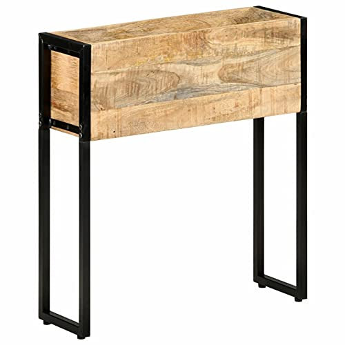 ZEYUAN Planter 60x20x68 cm Rough Mango Wood,Wooden Garden Planter Plant Pot Box Flower Herb Veg Wood Trough Outdoor