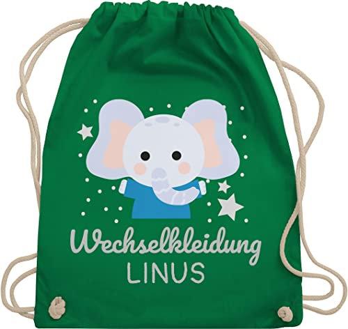Turnbeutel Rucksack - Kita Beutel Wechselsachen Jungen - Wechselkleidung Elefant - Unisize - Grün - schlafbeutel kindergarten wechselbeutel personalisierte elephant stoffbeutel kindergartenbeutel