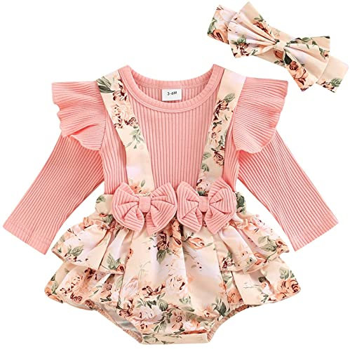 2 Pezzi Elegante Tuta Bimba Tutine Neonato Femmina Pagliaccetto Estivo Vestito Abito in Pizzo Floreale Principessa Tutu Bodysuit Tulle Battesimo Jumpsuit + Fascia Bowknot Bambino (L , 6-9 Months )