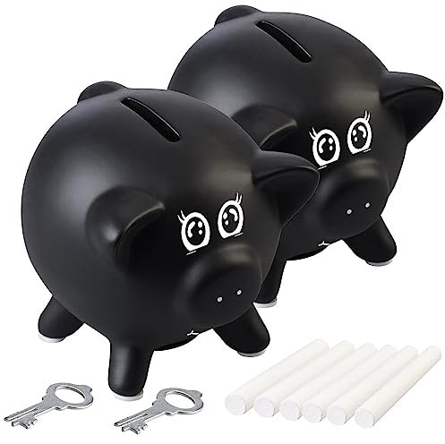 Playtastic Porzellan-Sparschwein: 2er-Set Keramik-Sparschweine zum Beschriften, Kreide, Schlüssel (Porzellan-Sparschwein zum Bemalen, Sparschwein selber gestalten, Geburtstag)