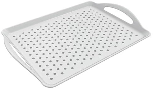 Serving Trays with Handles Rectangular Plastic Trays Non Slip Platters for Food/Drink/Tea (White, 42 * 29cm)