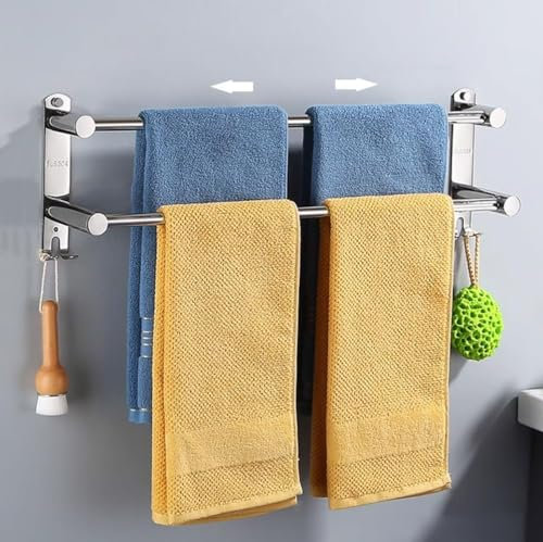 ANBOO Towel Rail Wall Mounted, Self Adhesive Towel Rail SUS304 Stainless Steel, 43-75cm/17-30 Adjustable 2 Tier Towel Rail for Bathroom Kitchen - 2 Installation Methods