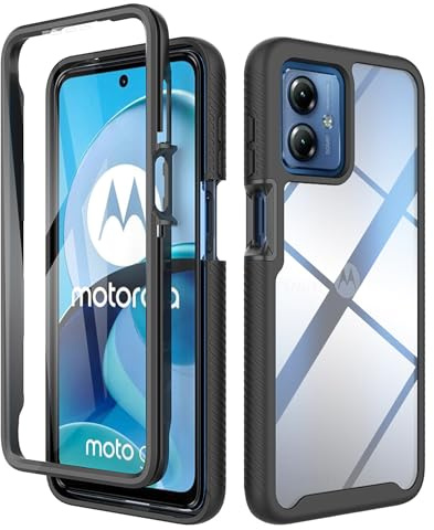 ESTH® Hülle für Motorola Moto G14 360 Grad Vollschutz Handyhülle Stoßfest Kratzfeste Staubdicht Klar Case Outdoor Panzerhülle mit Displayschutz und PC Bumper, Schwarz