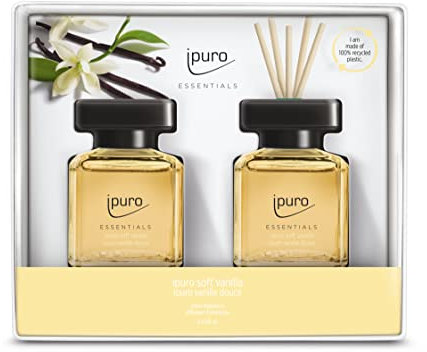 ipuro - Essentials Raumduft SOFT VANILLA 2x50ml | Raumerfrischer mit Vanille, Sandelholz, Lakritz, Pfirsichblüte & Karamell Duft Aroma | Diffuser mit Stäbchen | Lufterfrischer für die Wohnung