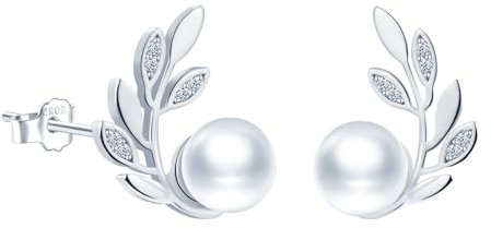 MICMIF Ohrstecker Silber 925 Blatt Damen Ohrringe Olivenblatt mit Perle & Zirkonia Zweige Ohrringe Ohrschmuck Hypoallergene für Frauen und Mädchen
