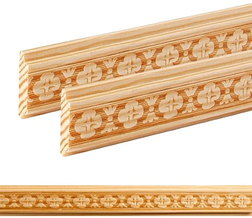 ben+camilla.com Ornament Leiste Holz für Möbel in 29 x 6 x 1000 mm | 2-er Set = 2 Meter | PK-935 mit 3D Blumen Kiefer | Zierprofile Friesenleiste Wandleiste Profilleiste