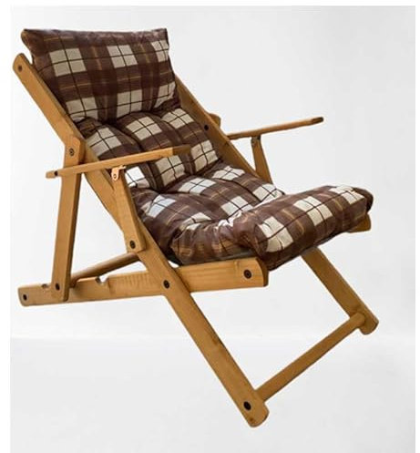 Poltrona in legno relax con cuscino fantasia quadrettoni Made In Italy Marrone
