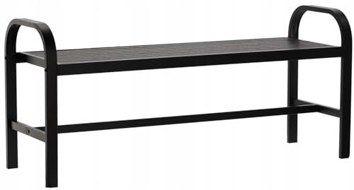 VBChome Gartenbank 126 x 42 x 55 cm Schwarz Sitzbank Trägt Max 150 kg Metall Stahl Rahmen Holzartig Garten Balkon Terrasse Parkbank Minimalistischer Stil
