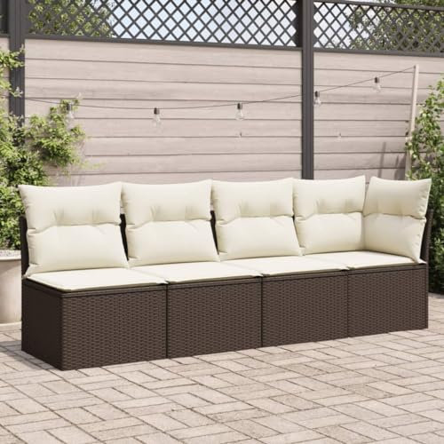 Juroupi Gartensofa mit Kissen 4-Sitzer GartenmöBel Terrassensofa Outdoor Sofa Balkon Outdoor Couch Loungesofa Outdoor Braun Poly Rattan