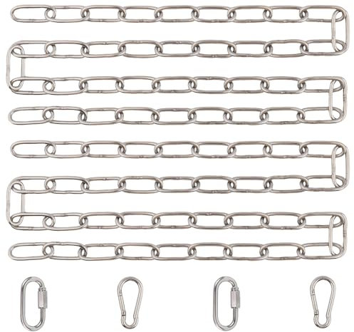 2 stücke Stahlkette, Edelstahlkette 1 Meter, Ø3mm Rundstahlkette, Gliederkette mit Karabiner Edelstahl, Edelstahl Ketten Meterware zum Aufhängen für Hängesessel, Billboard, Sandsäcke