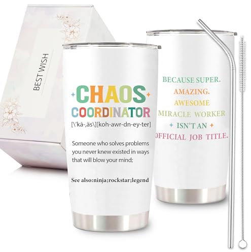 Chaos Coordinator Gifts for Women - Personalization Travel Tumbler Mug 20oz Double Wall Vacuum Stainless Steel Cup Office Appreciation Day Thank You Gifts for Mum Coworker Boss Manager