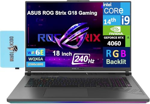 ASUS ROG Strix G18 Gaming & Entertainment Laptop (Intel i9-14900HX 24-Core, 32GB DDR5 5600MHz RAM, 1TB PCIe SSD, GeForce RTX 4060, 18 240 Hz Wide QXGA (2560x1600), Win 11 Pro) with Dockztorm Hub