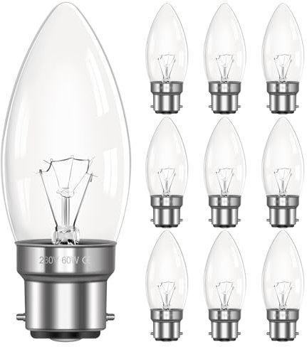 Morotty B22 Candle Bulbs Dimmable Warm White 2700K, 600LM, AC 230V, B22 BC C35 Candle Bulbs Large Bayonet Cap, Light Bulb for Chandelier, Wall Lamp, Ceiling Light, 10 Pack