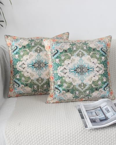 OYIMUA Kissenbezug Boho 50x50 2er Set Kissenbezüge Grün Weich Samtkissen Deko Couchkissen Kissenhülle Quadratisch Sofakissen Vintage Abstrakte Kissen Aesthetic Deko Wohnzimmer Modern Dekokissen