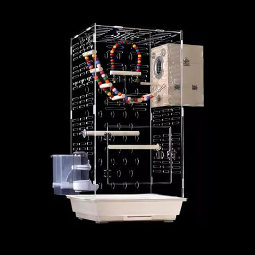 Vogelkäfig - Vogelkäfig aus Acryl - Großer, Transparenter Luxus-Vogelkäfig mit Panoramaaussicht - Speziell für die Beobachtung Kleiner Haustiere - 34 x 27 x 67,5 cm