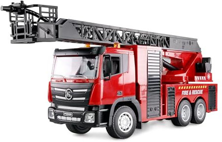 Amewi Véhicule de Pompier - Échelle rotative télécommandée - Échelle 1:18 RTR - pour Enfants de 8 Ans - Rouge