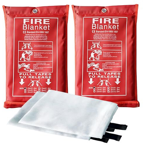 Emergency Fire Suppression Blankets 40 x 40 Fire Proof Fiberglass Blanket for Survival - High Heat Resistant Fire Extinguisher for Office, Home, Kitchen, Grill, Camping, Car, School, etc. 2-Pack