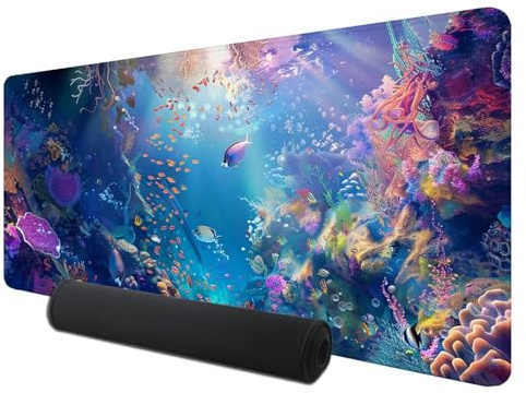 Gaming Mauspad XXL 900 x 400 mm, Fisch Mousepad Groß mit Vernähte Kanten WassXerdicht Anti-Rutsch, XXL Mousepad Farbe Schreibtischunterlage für PC, Laptop Verbessert Präzision und Geschwindigkeit, D-8