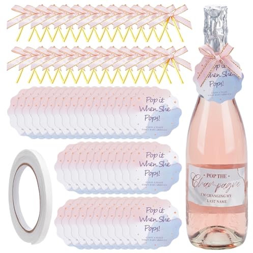 FINGERINSPIRE 101 Stück Flaschenanhänger Für Party Rosa Schleifen Zum Binden von Flaschen Mit Karte 65x50x3mm Satinband Für Champagnerflaschen Mit Doppelseitigen Klebebändern