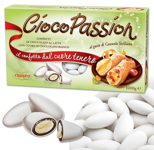 Confetti Crispo Gusto Cannolo Siciliano Cioco Passion 1 Kg, Cioccolato al Latte con Cuore di Cioccolato Bianco, per Bomboniera Cresima, Comunione, Made in Italy, Senza Glutine (1000 g)