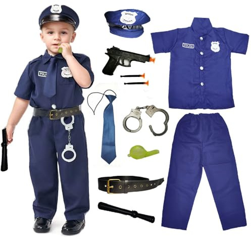 VNNOPG Kids Policeman Police Officer Dress Up Boy Police Costume Constable Cop Outfit with Police Hat Accessories,S