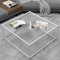 Mesa auxiliar de cristal, mesa de centro cuadrada, mesa central moderna, mesa de té con marco de metal resistente, mesa auxiliar de sofá para sala de estar, parte superior de vidrio templado, 26.4 x