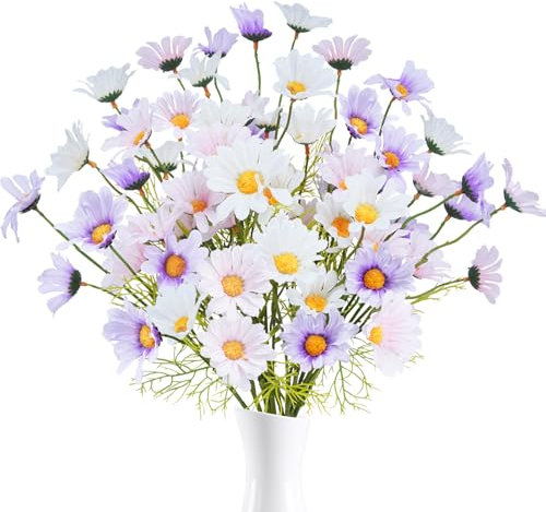 Fairblo 12 Stück Künstliche Gänseblümchen aus Seide Artificial Blumen Lila, Rosa und Weiß Gänseblümchen Blumenstrauß Künstlich Frühling Seidenblumen für Hochzeit Party Heimdekoration