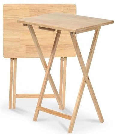 JYZ Set of 2 Folding Side Tables, TV Tray Table for Small Spaces, Multifunctional Wooden Snack Table, Foldable Bedside or Coffee Table, Compact Lightweight Folding Table with X-Shaped Design, Natural