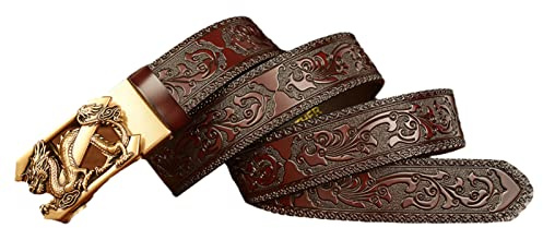 RBUDSPOLF Neuheit Ledergürteldene 3D Drachengürtel Für Männerschengürtel Mit Schnalle 35Mm Ledergürtel, Blumengravierte Schnalle Ledergürtel/Coffee/110Cm/Waist:36~38
