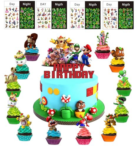 25 Stück Cupcake Topper +4 Blätter Temporäre Tattoos Aufklebern für Kinder, Muffin Deko, Tortendeko, Für Geeignet Kinder geburtstag Party