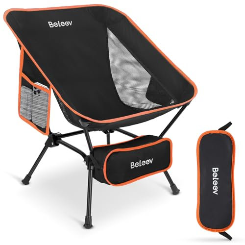 BELEEV Campingstuhl Faltbar mit 2 Seitentaschen, Aluminium Ultraleichter Campingstühle Kleines Packmaß für Outdoor, Wandern, Anglerstuhl Festivalstuhl Bergsteigen Trekkingstuhl Faltstuhl Strand